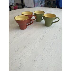 Set 4 Vietri Mugs Brown & Green Cucina Fresca Italy Red ware
